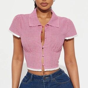 Fashion Nova Red Gingham Plaid Crop Blouse